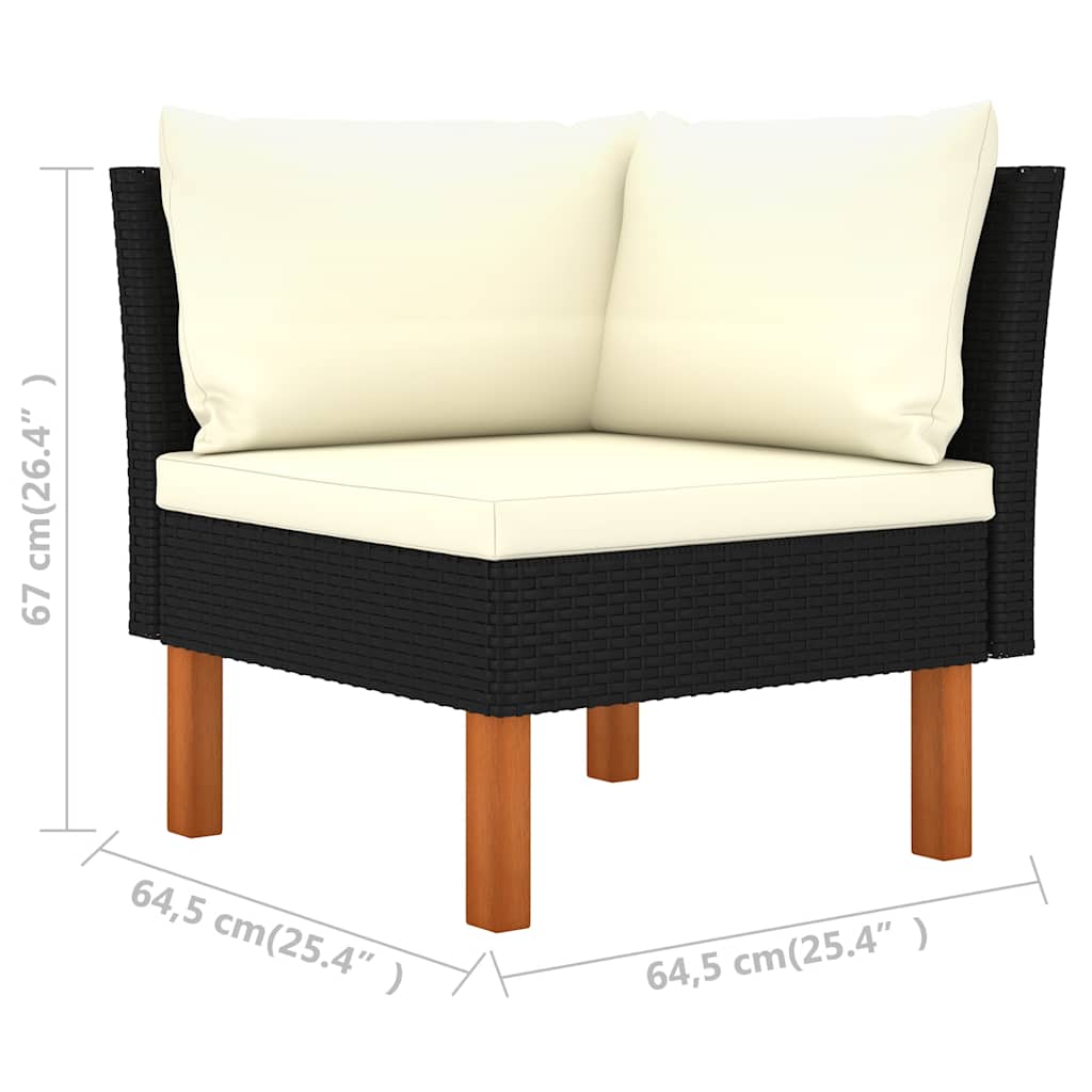 vidaXL 3-osobowa sofa ogrodowa z poduszkami, polirattan, czarna