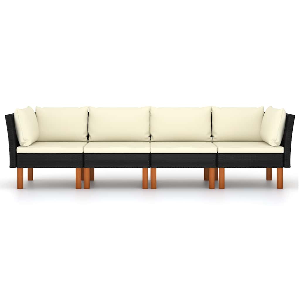 vidaXL 4-osobowa sofa ogrodowa z poduszkami, polirattan, czarna