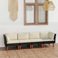 vidaXL 4-osobowa sofa ogrodowa z poduszkami, polirattan, czarna