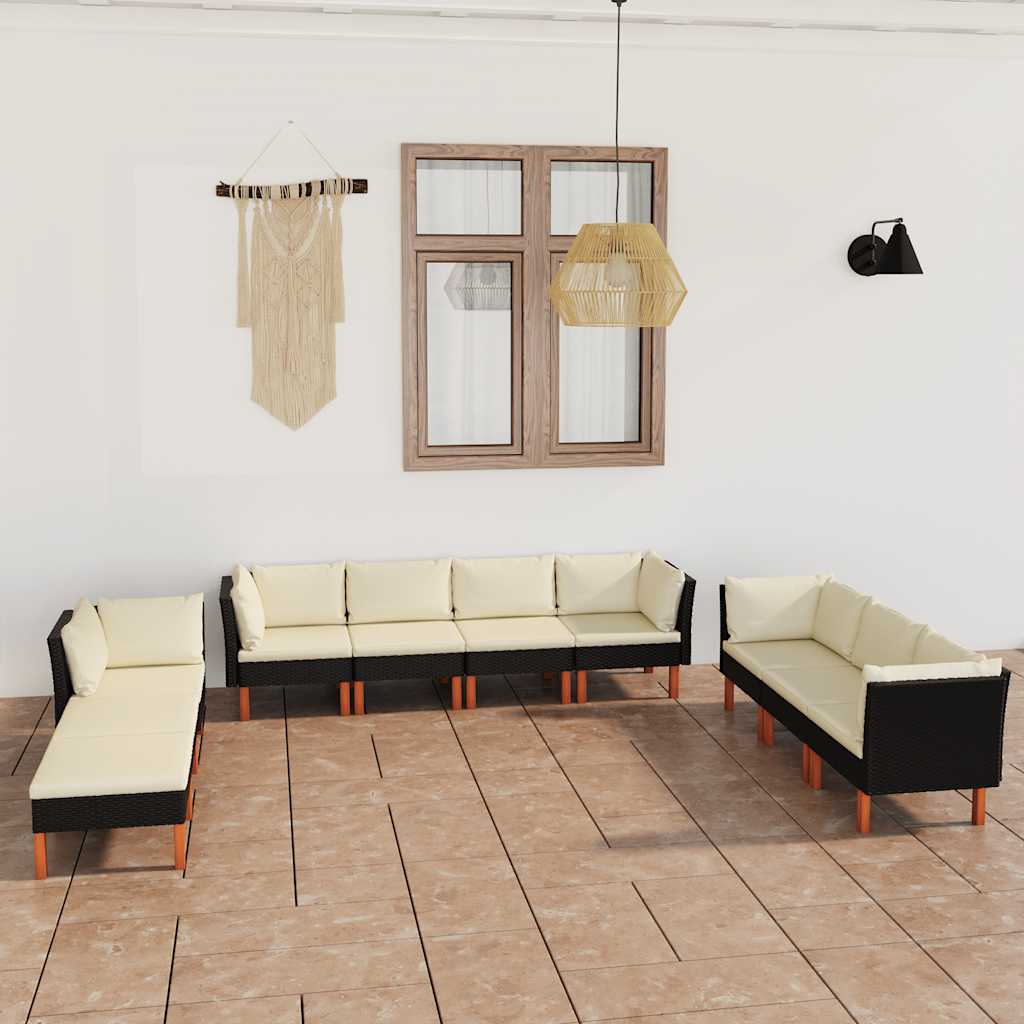 vidaXL 10-cz. zestaw mebli do ogrodu, poduszki, rattan PE, czarny