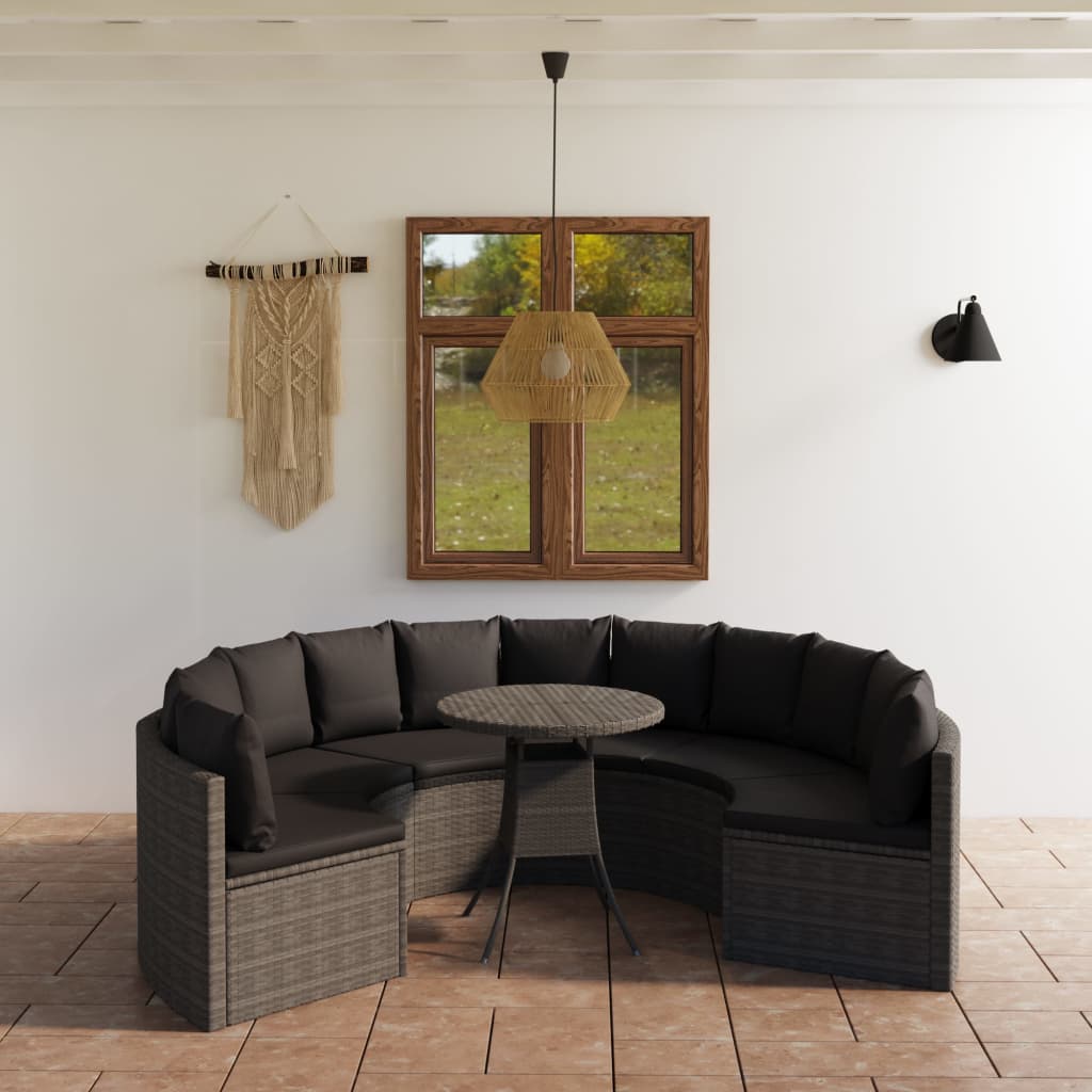 vidaXL 7-częściowa sofa do ogrodu, z poduszkami, polirattan, szara