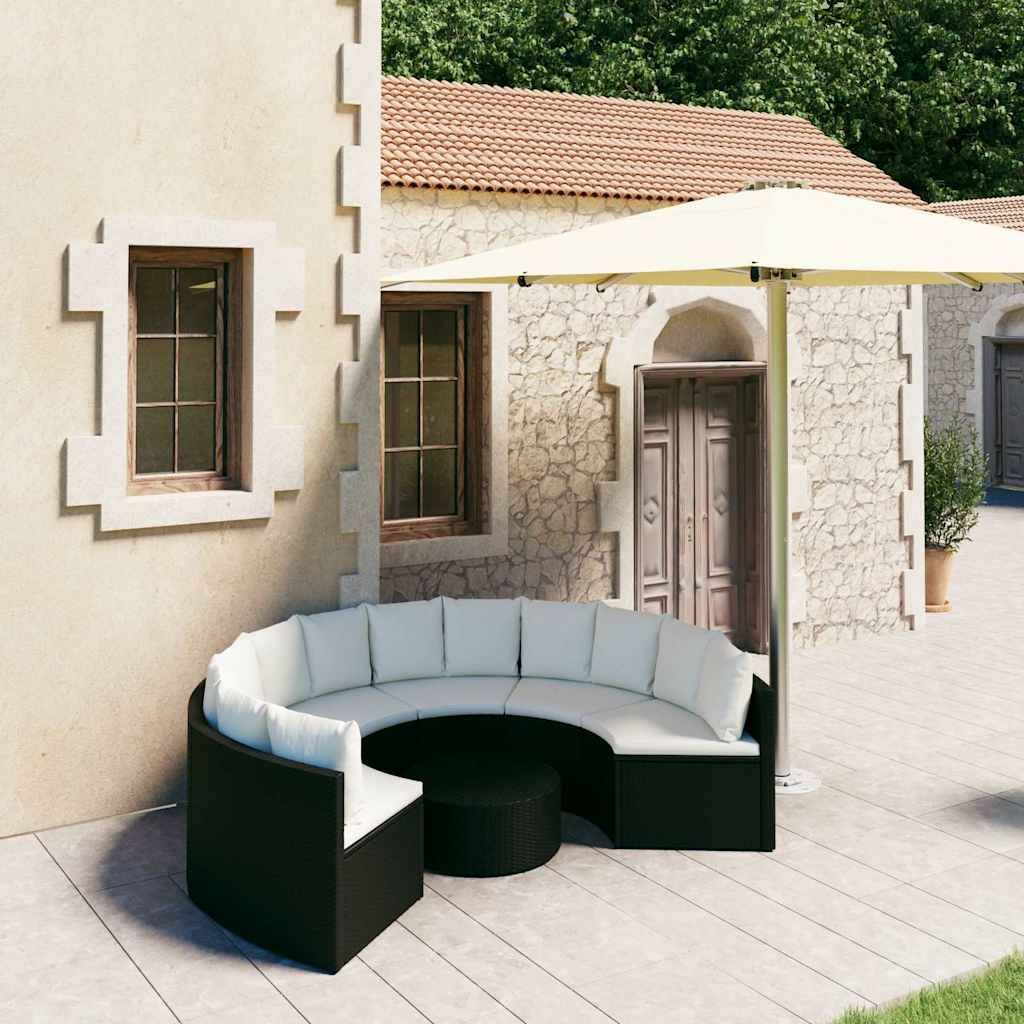 vidaXL 7-częściowa sofa ogrodowa z poduszkami, rattan PE, czarna