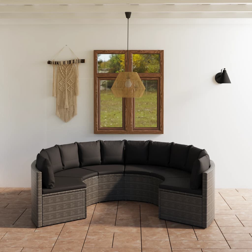 vidaXL 6-częściowa sofa do ogrodu, z poduszkami, polirattan, szara