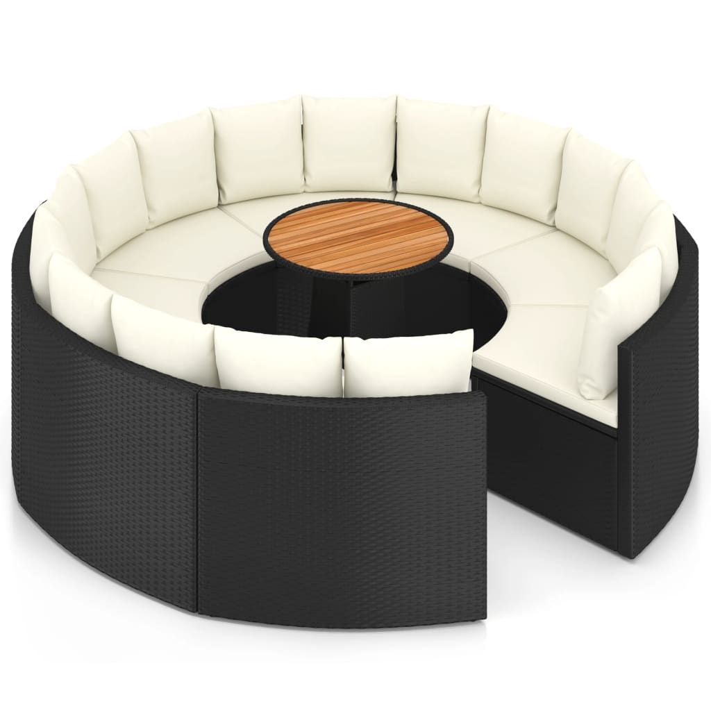 vidaXL 9-częściowa sofa ogrodowa z poduszkami, rattan PE, czarna