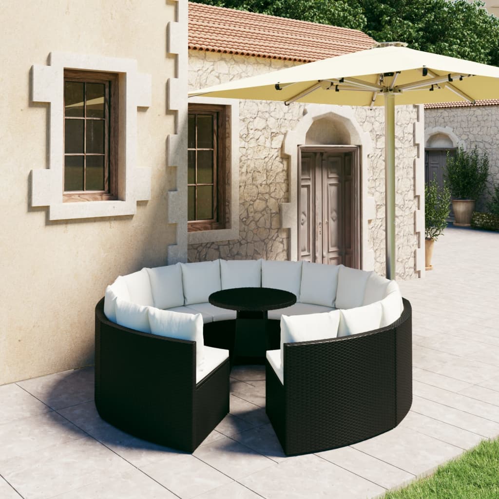 vidaXL 9-częściowa sofa ogrodowa z poduszkami, rattan PE, czarna