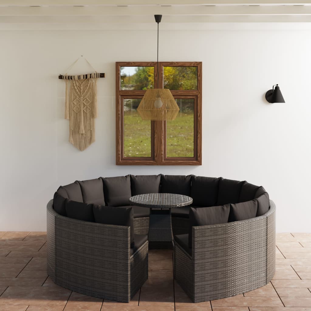 vidaXL 9-częściowa sofa do ogrodu, z poduszkami, polirattan, szara