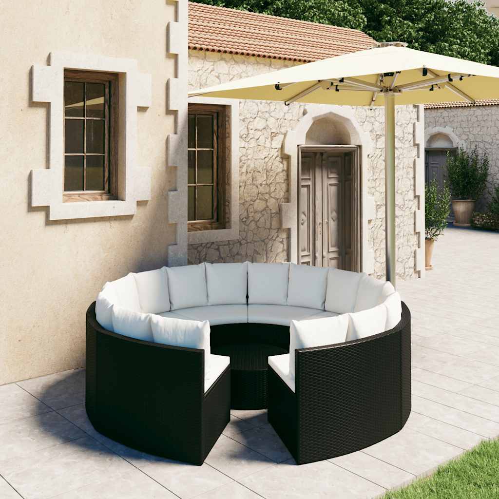 vidaXL 9-częściowa sofa ogrodowa z poduszkami, rattan PE, czarna