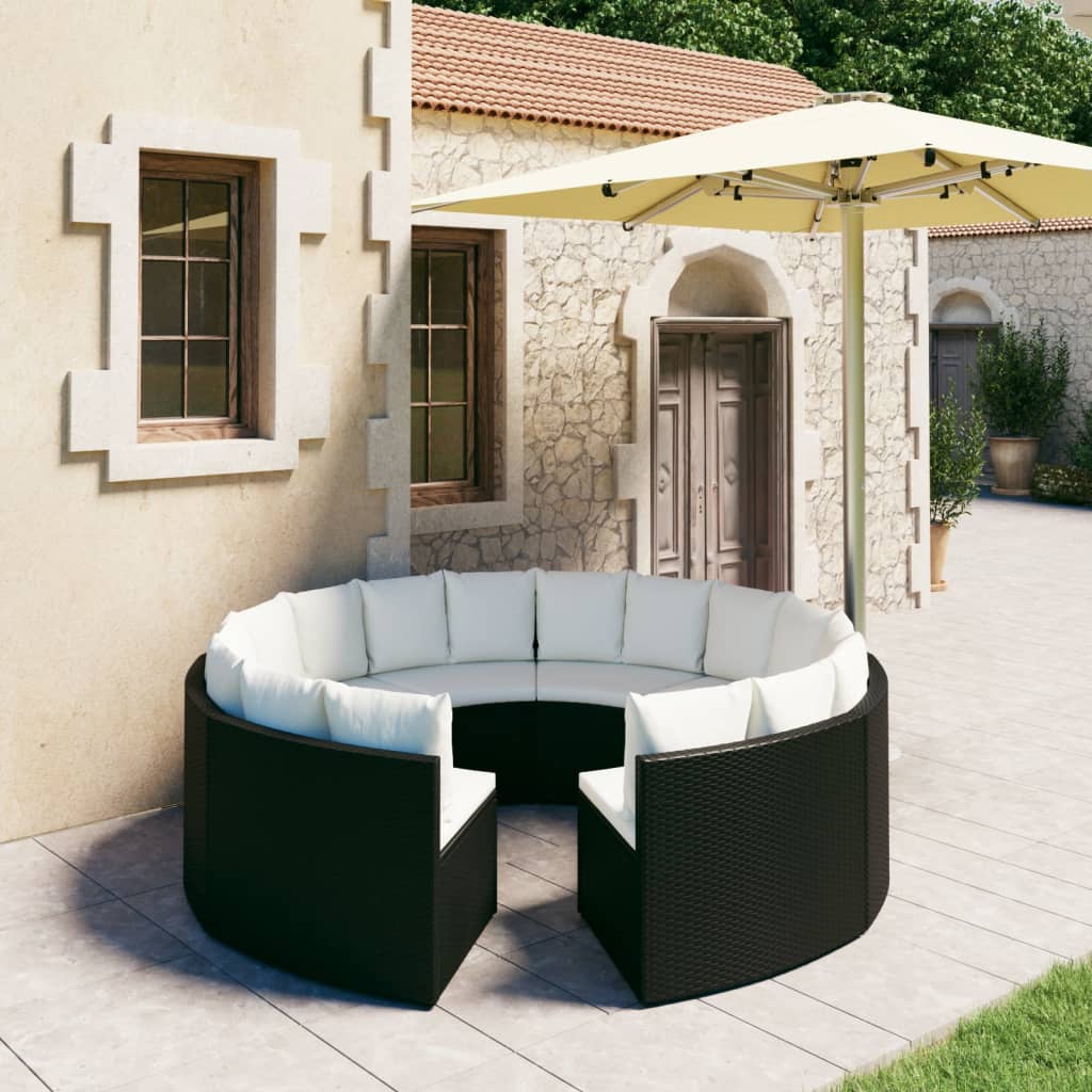 vidaXL 8-częściowa sofa ogrodowa z poduszkami, rattan PE, czarna