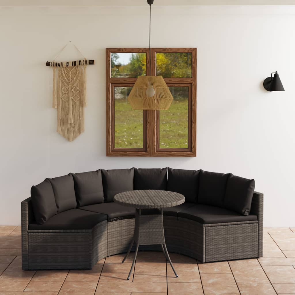vidaXL 5-częściowa sofa do ogrodu, z poduszkami, polirattan, szara