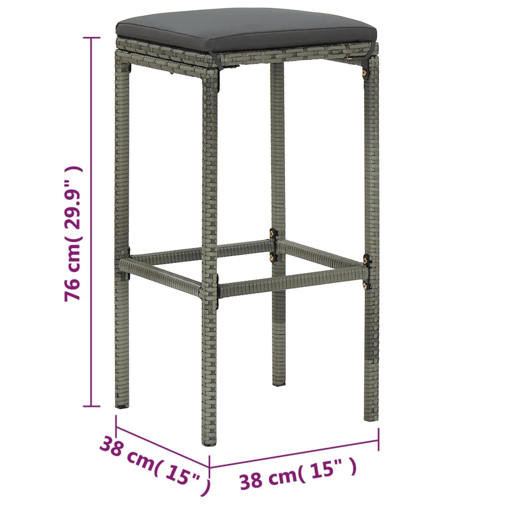 vidaXL 5-cz. ogrodowy zestaw barowy, poduszki, rattan PE, szary