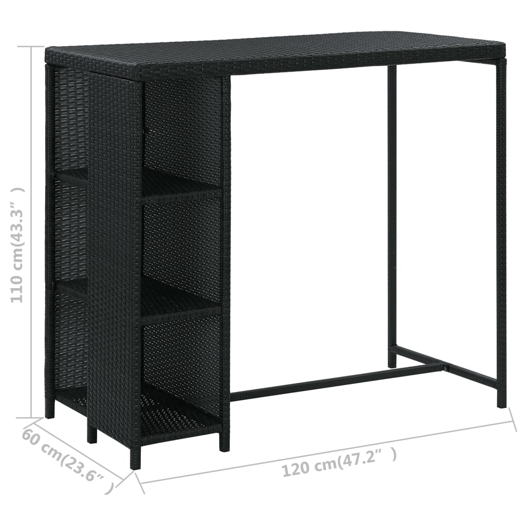 vidaXL 5-cz. ogrodowy zestaw barowy, poduszki, rattan PE, czarny