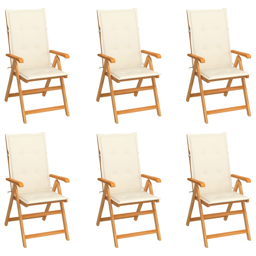 vidaXL Krzesła ogrodowe, kremowe poduszki, 6 szt., drewno tekowe
