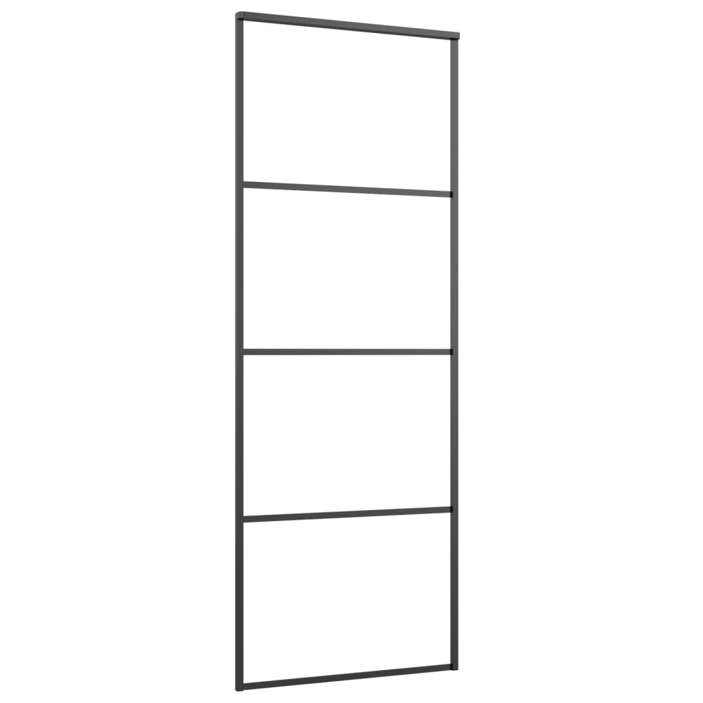 vidaXL Drzwi przesuwne, aluminium i szkło ESG, 76x205 cm, czarne
