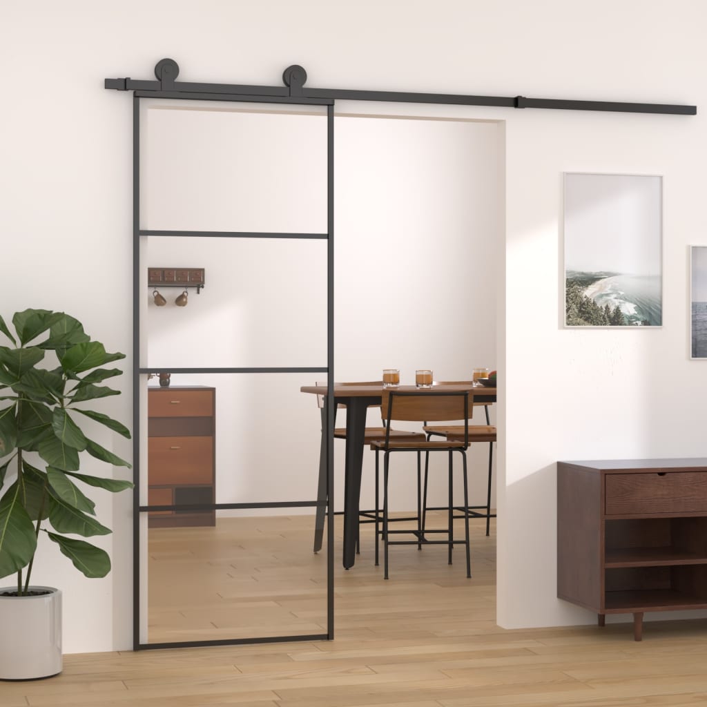 vidaXL Drzwi przesuwne, aluminium i szkło ESG, 76x205 cm, czarne