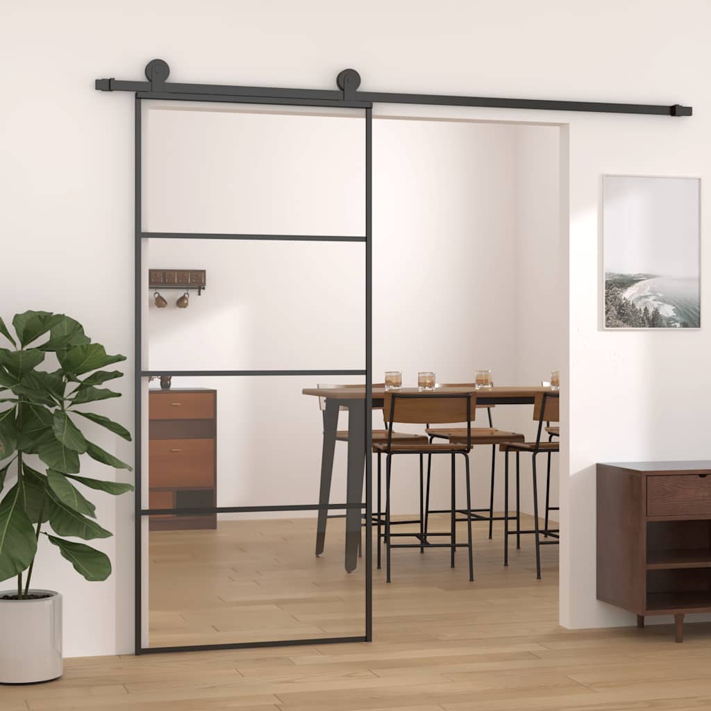 vidaXL Drzwi przesuwne, aluminium i szkło ESG, 90x205 cm, czarne