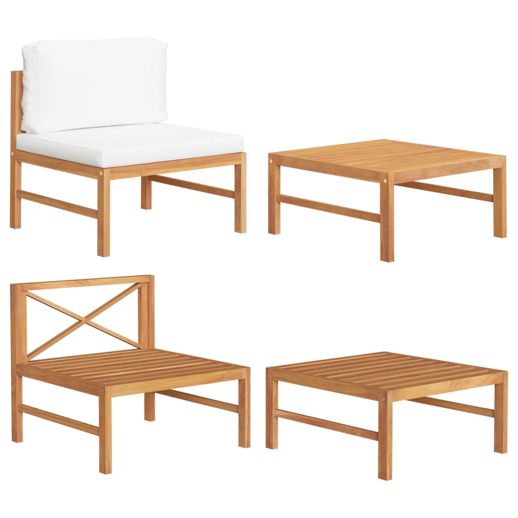 vidaXL 2-cz. zestaw wypoczynkowy do ogrodu, kremowe poduszki, tekowy