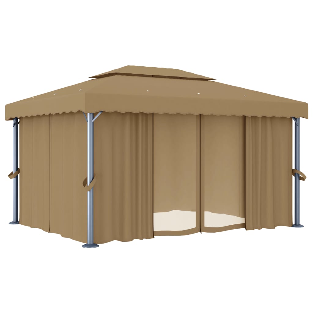 vidaXL Altana ogrodowa z zasłonami, 4 x 3 m, kolor taupe, aluminium