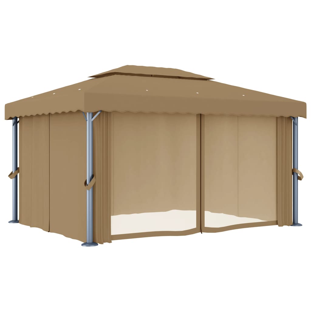 vidaXL Altana ogrodowa z zasłonami, 4 x 3 m, kolor taupe, aluminium