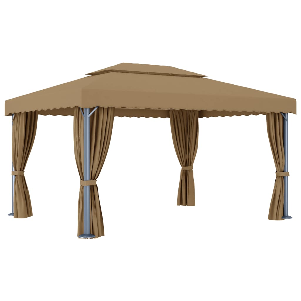 vidaXL Altana ogrodowa z zasłonami, 4 x 3 m, kolor taupe, aluminium