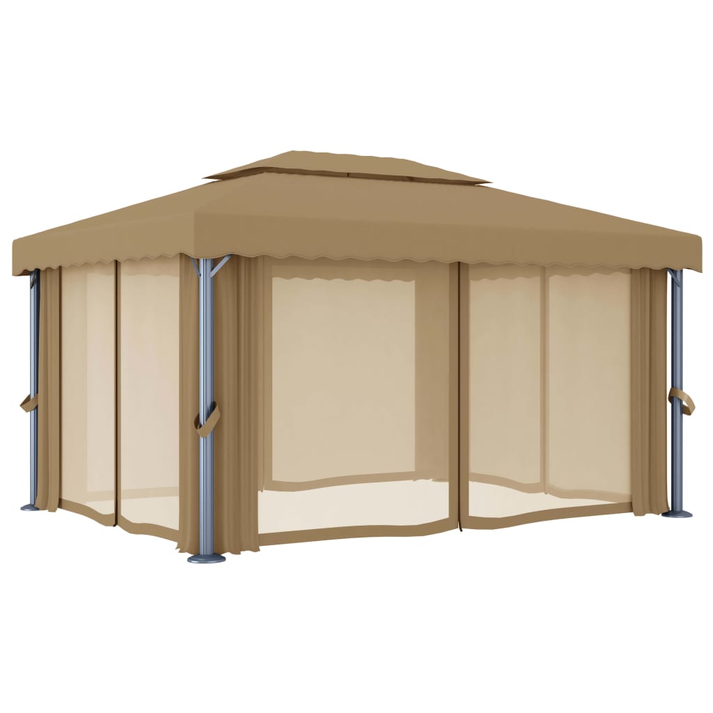 vidaXL Altana ogrodowa z zasłonami, 4 x 3 m, kolor taupe, aluminium