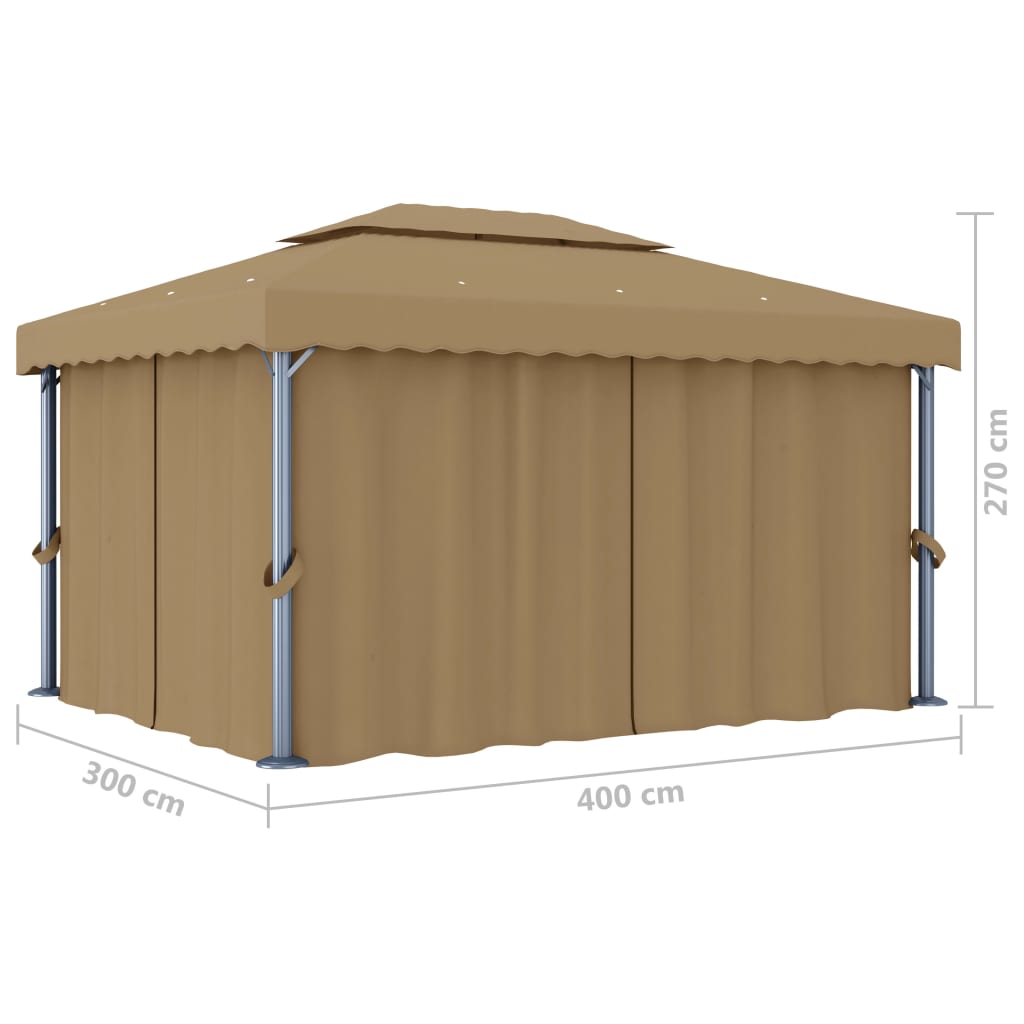 vidaXL Altana ogrodowa z zasłonami, 4 x 3 m, kolor taupe, aluminium