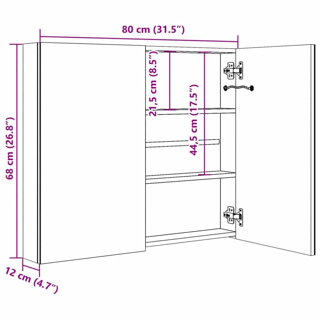 vidaXL Szafka łazienkowa z lustrem i LED, 80x12,2x68 cm