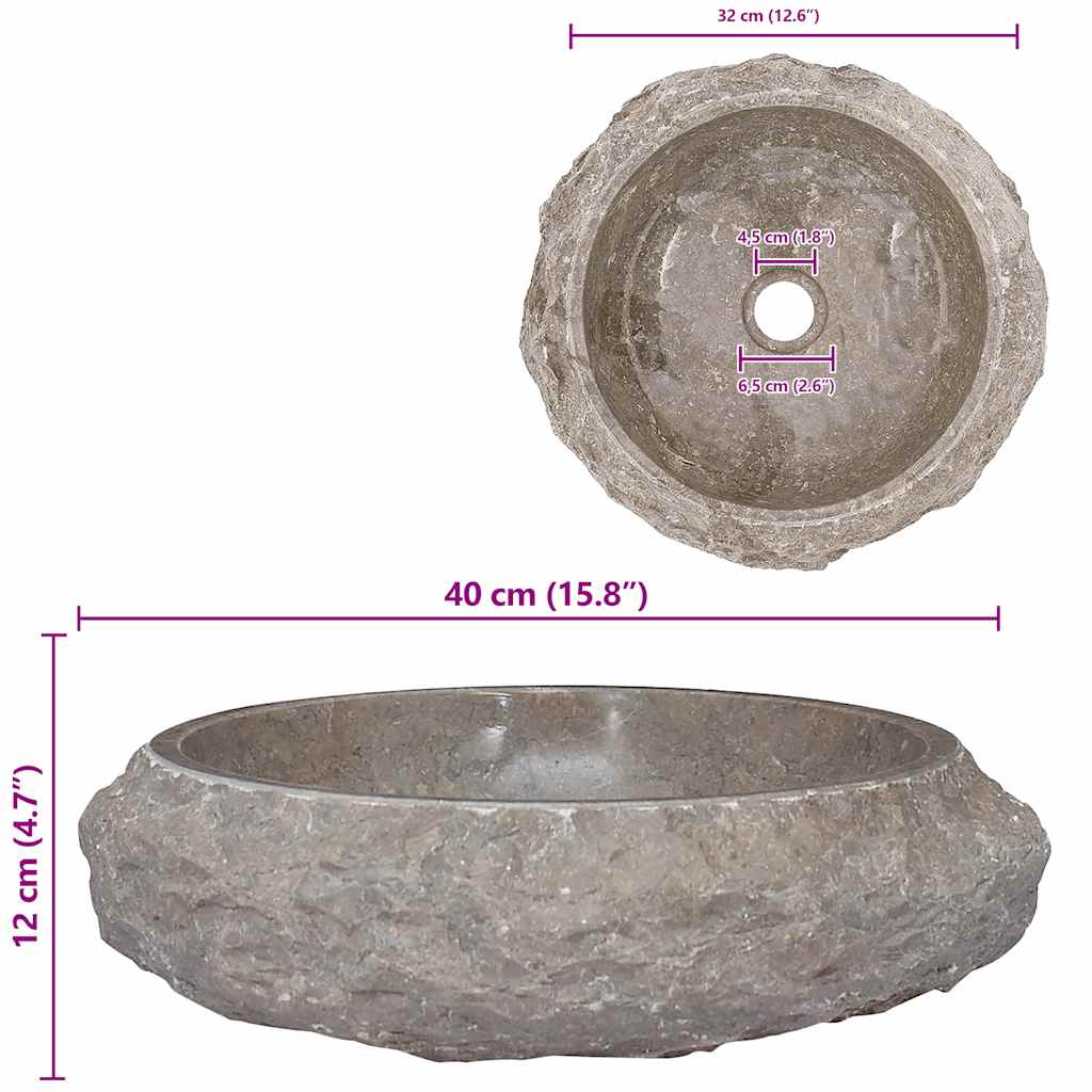 vidaXL Umywalka, Ø40x12 cm, marmurowa, szara