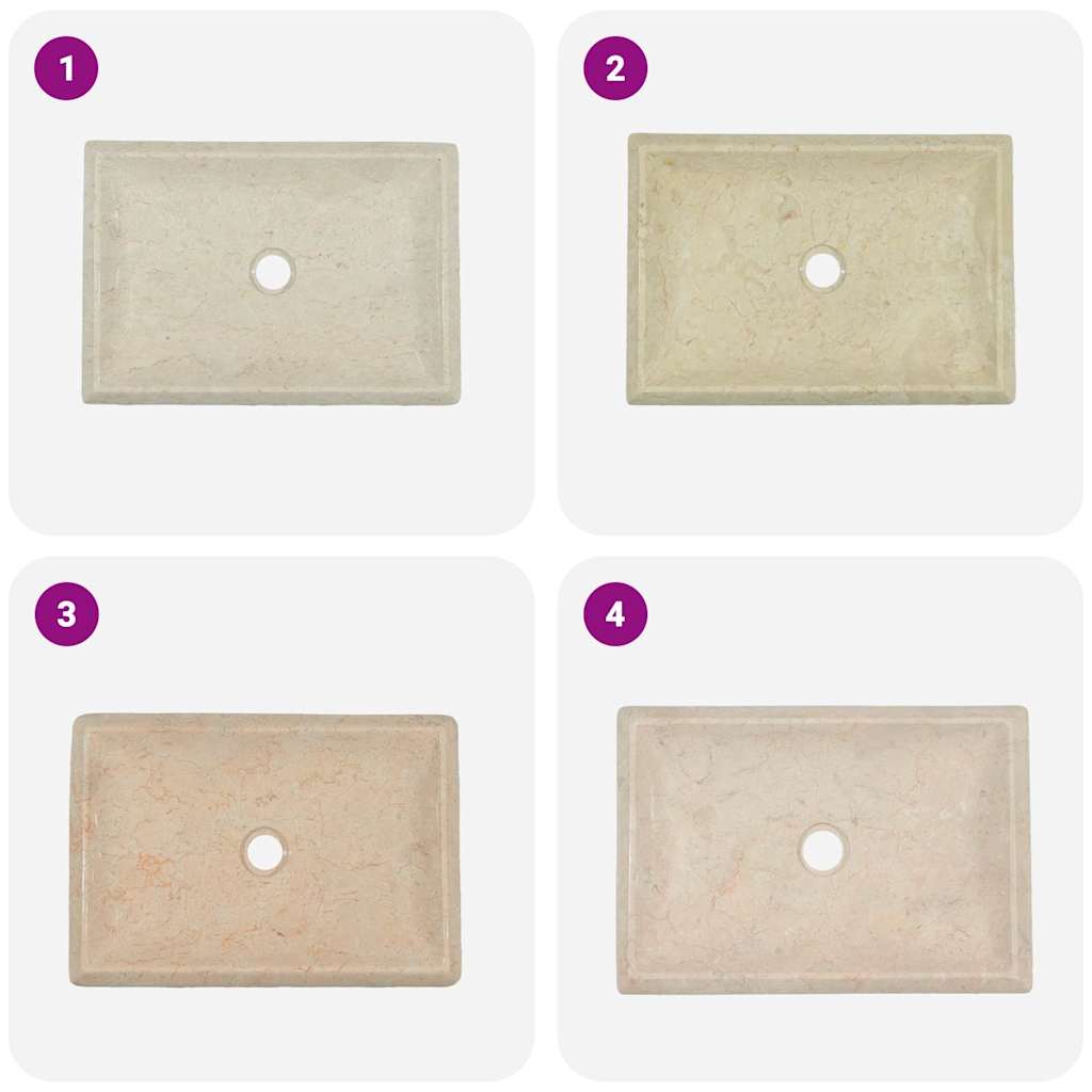 vidaXL Umywalka, kremowa, 50x35x10 cm, marmurowa