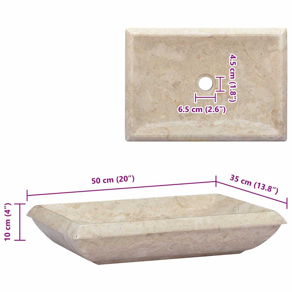 vidaXL Umywalka, kremowa, 50x35x10 cm, marmurowa