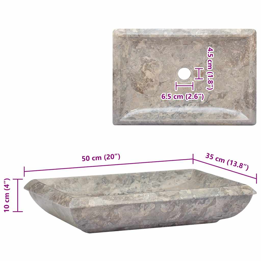 vidaXL Umywalka, szara, 50x35x10 cm, marmurowa