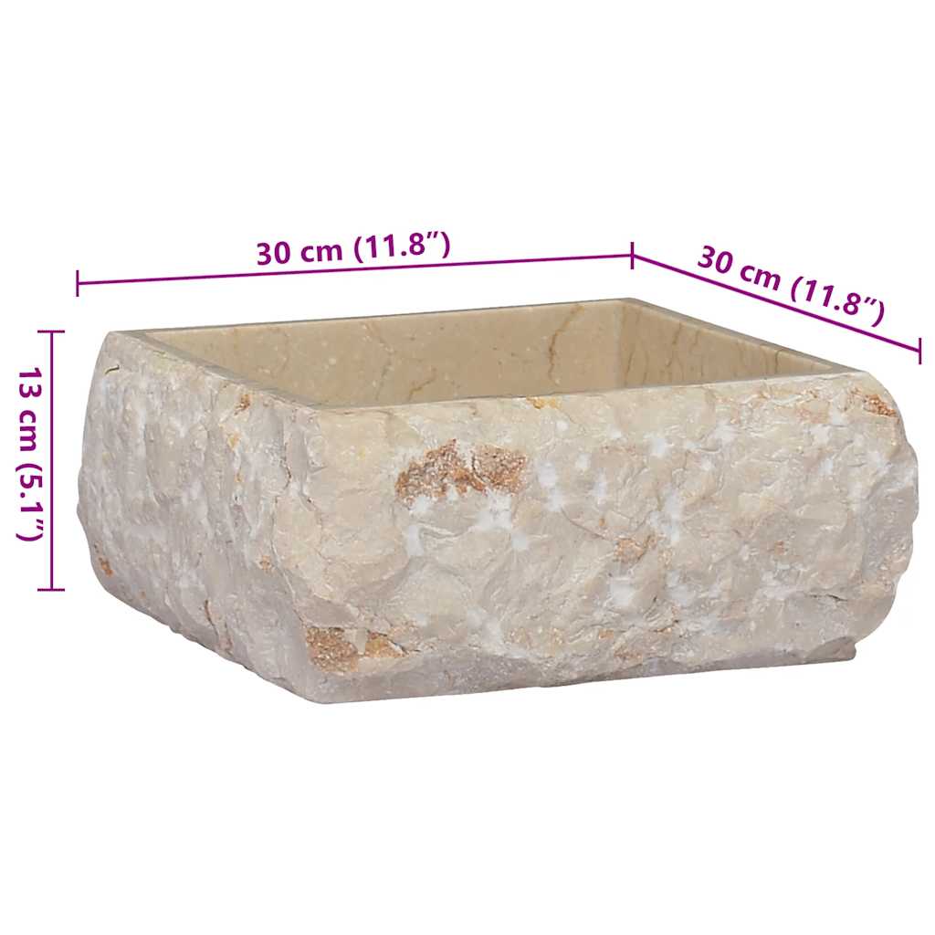 vidaXL Umywalka, kremowa, 30 x 30 x 13 cm, marmurowa