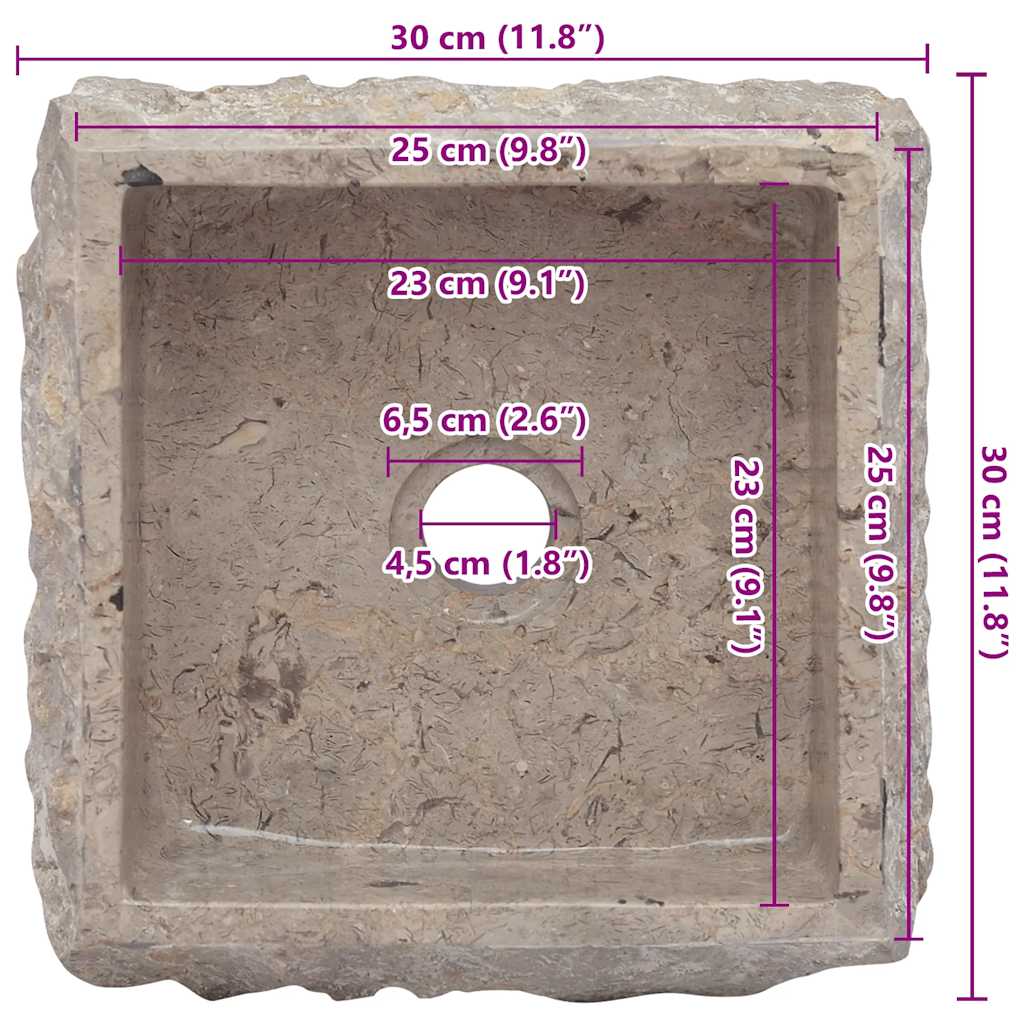 vidaXL Umywalka, szara, 30x 30 x 13 cm, marmurowa