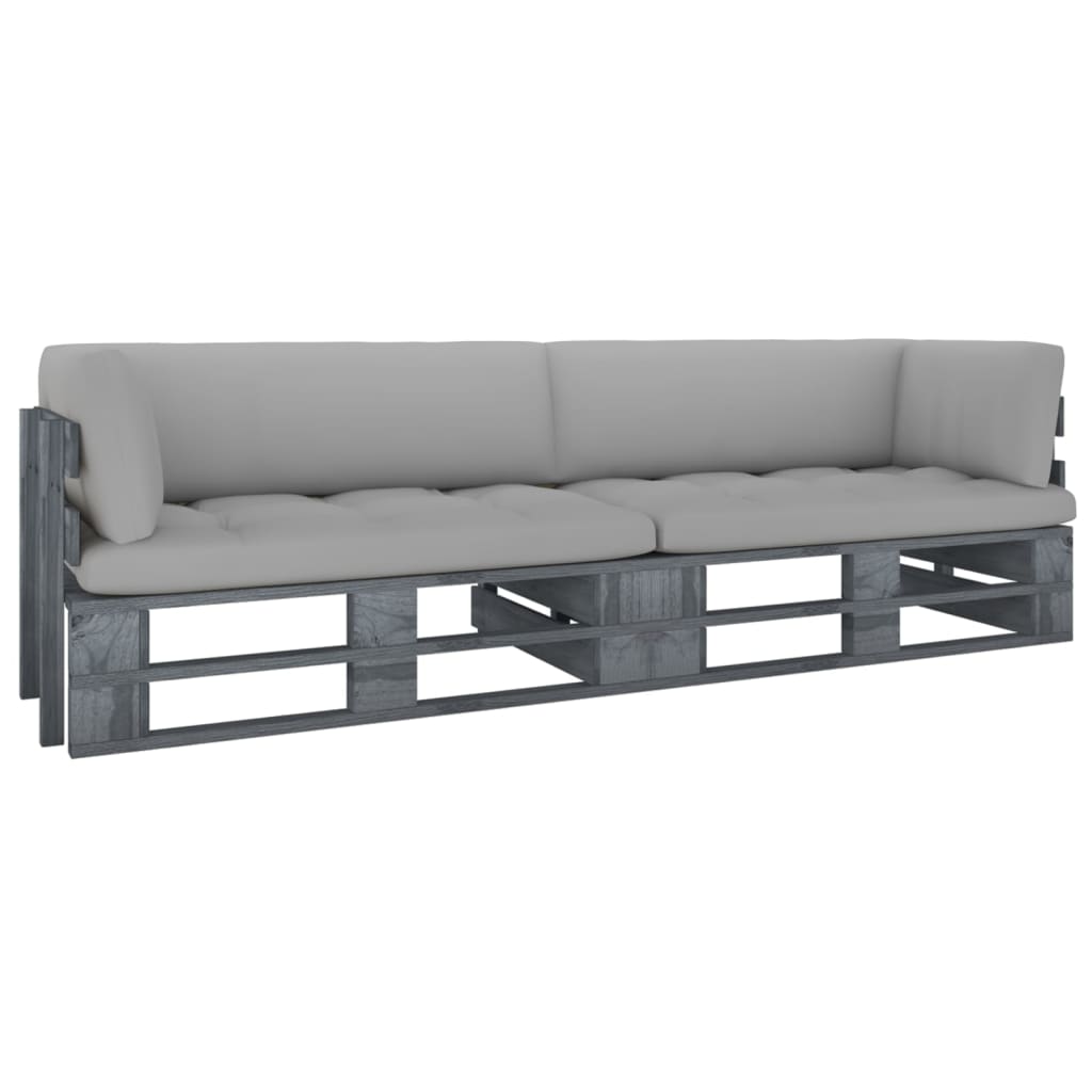 vidaXL Sofa 2-osobowa z palet, z poduszkami, szara, drewno sosnowe