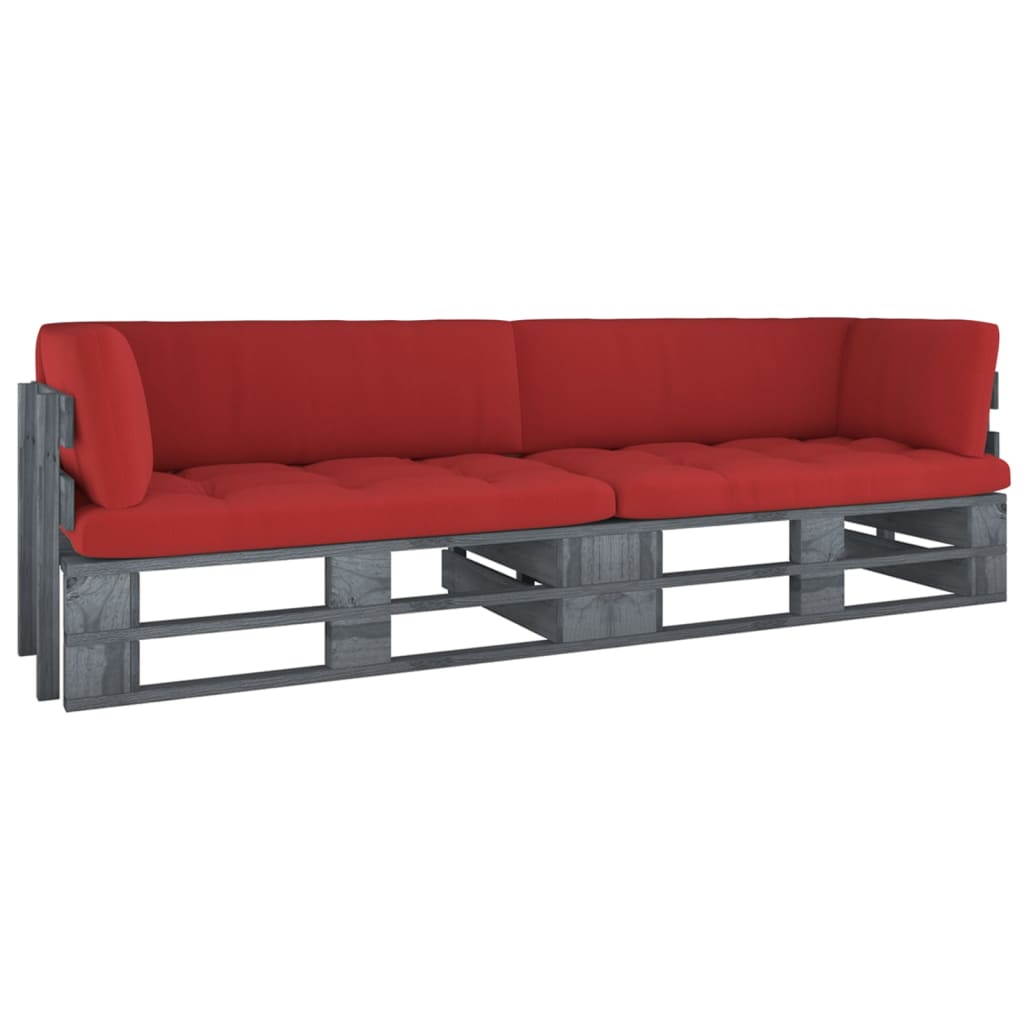 vidaXL Sofa 2-osobowa z palet, z poduszkami, szara, drewno sosnowe