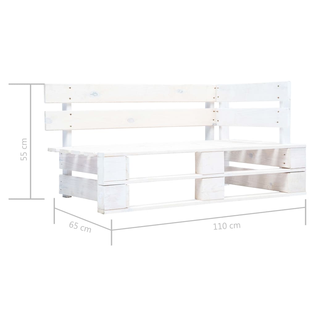 vidaXL Sofa 2-osobowa z palet, z poduszkami, biała, drewno sosnowe