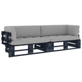 vidaXL Sofa 2-osobowa z palet, z poduszkami, czarna, drewno sosnowe