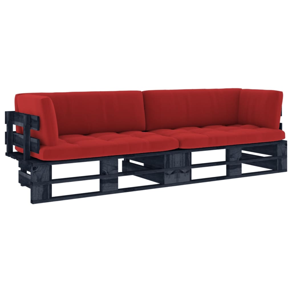 vidaXL Sofa 2-osobowa z palet, z poduszkami, czarna, drewno sosnowe