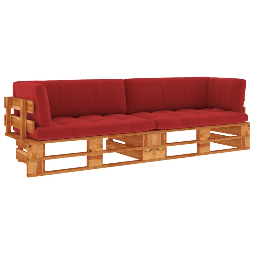 vidaXL Sofa 2-os. z palet, z poduszkami, miodowy brąz, drewno sosnowe