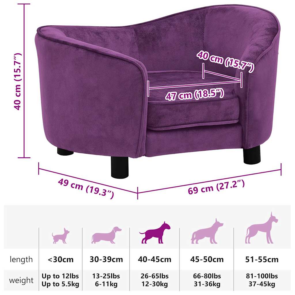 vidaXL Sofa dla psa, burgundowa, 69x49x40 cm, pluszowa