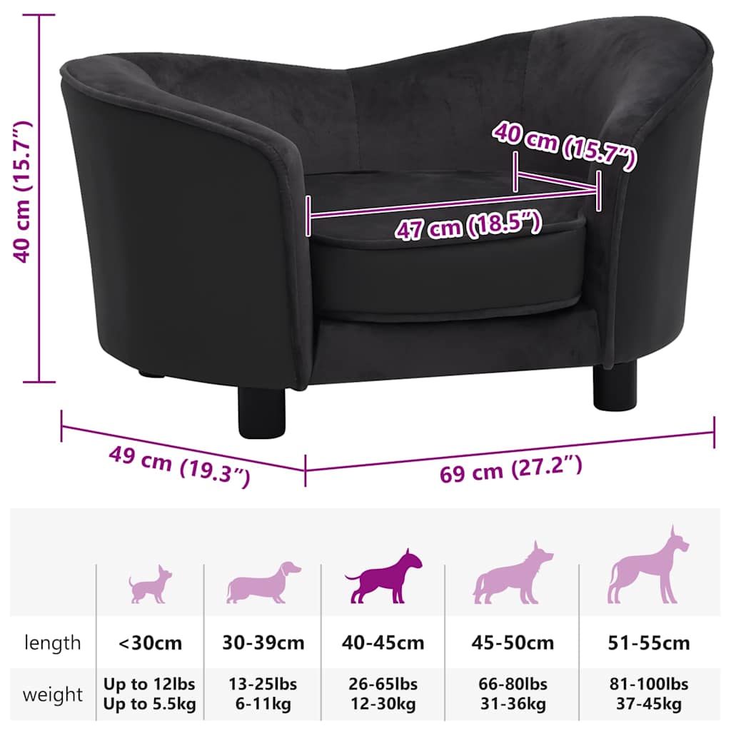vidaXL Sofa dla psa, czarna, 69x49x40 cm, plusz i sztuczna skóra
