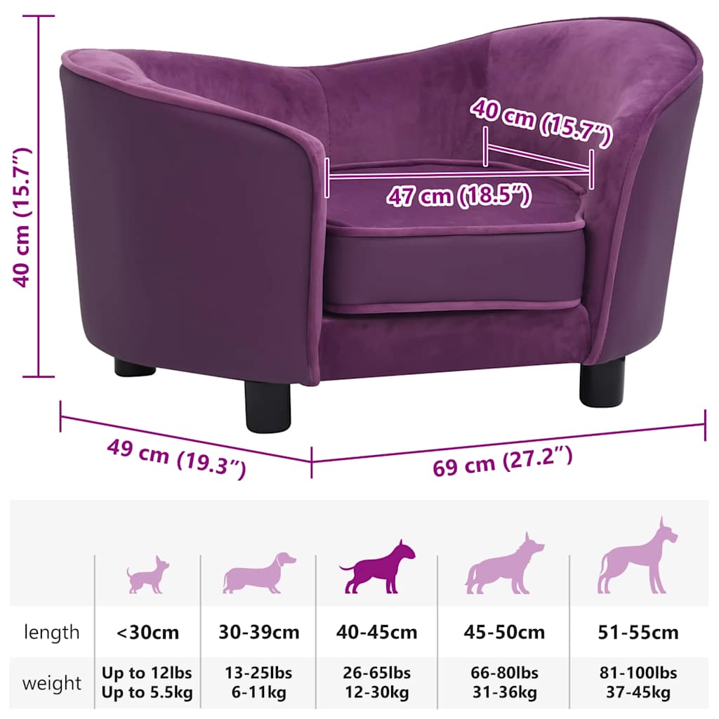 vidaXL Sofa dla psa, burgundowa, 69x49x40 cm, plusz i sztuczna skóra