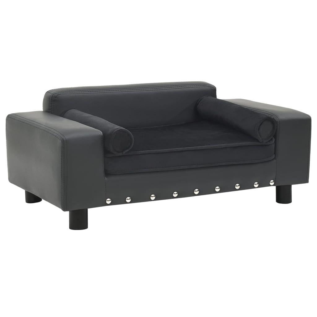 vidaXL Sofa dla psa, ciemnoszara, 81x43x31 cm, plusz i sztuczna skóra