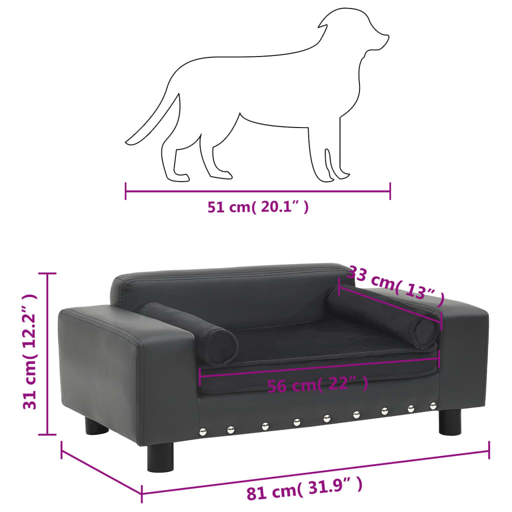 vidaXL Sofa dla psa, ciemnoszara, 81x43x31 cm, plusz i sztuczna skóra