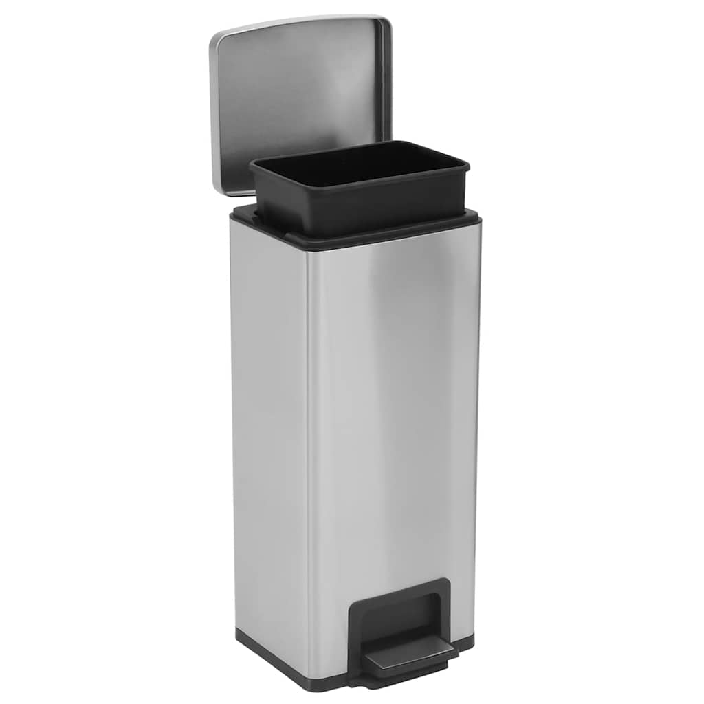 vidaXL Kosz na śmieci z pedałem, bezdotykowy, 30 L, srebrny, stal