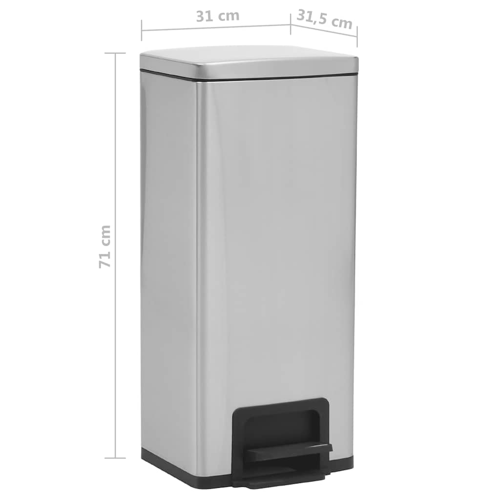 vidaXL Kosz na śmieci z pedałem, bezdotykowy, 30 L, srebrny, stal