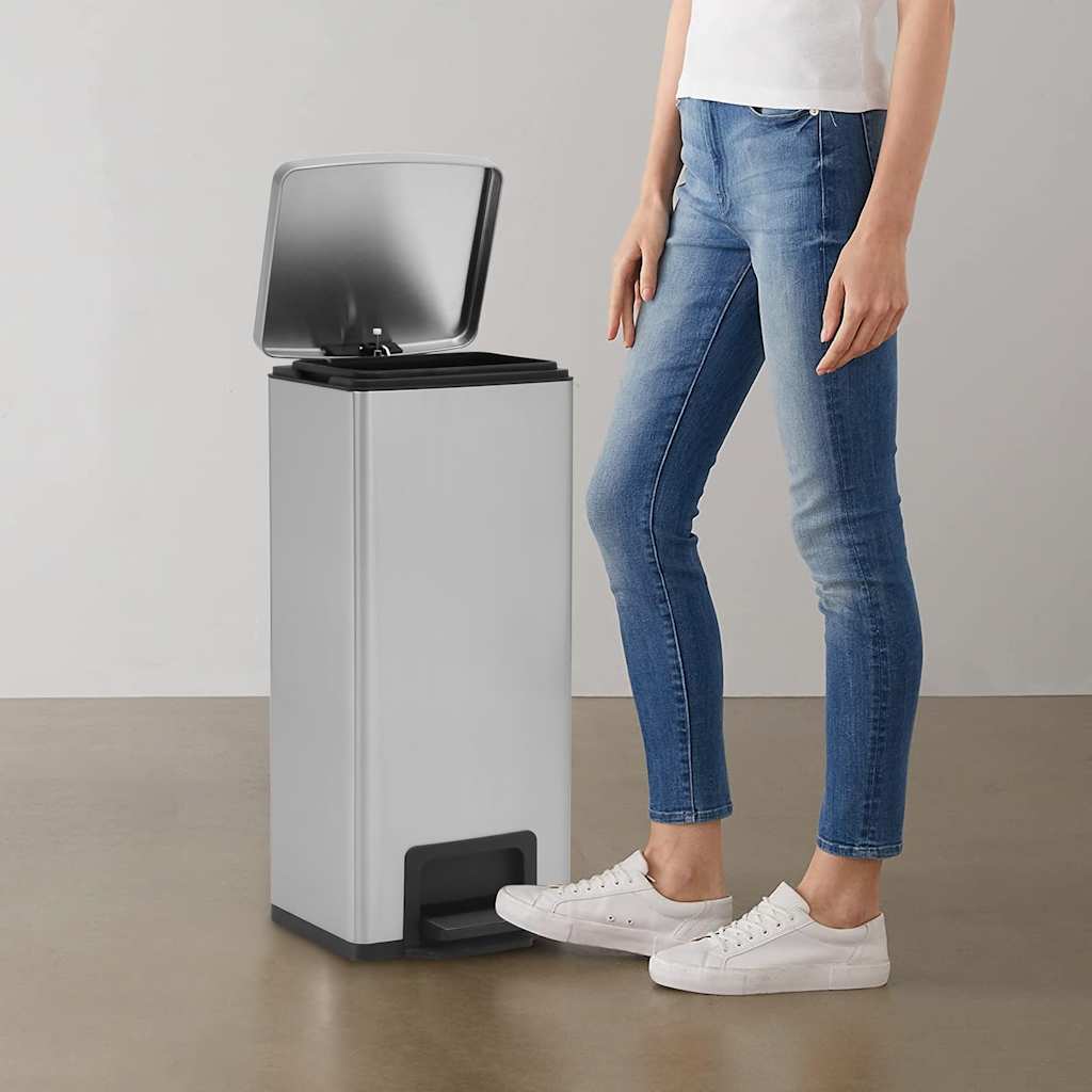 vidaXL Kosz na śmieci z pedałem, bezdotykowy, 30 L, srebrny, stal