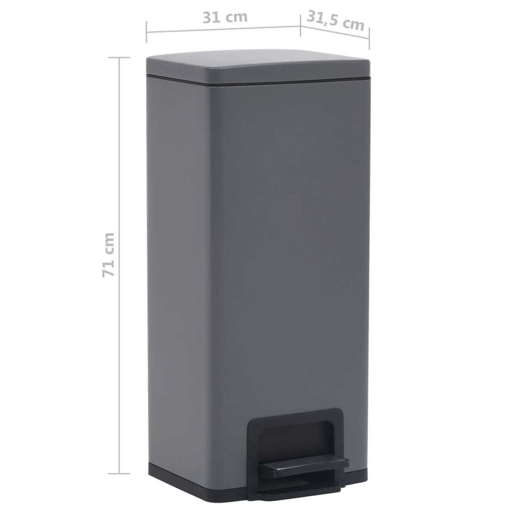 vidaXL Kosz na śmieci z pedałem, bezdotykowy, 30 L, szary, stal