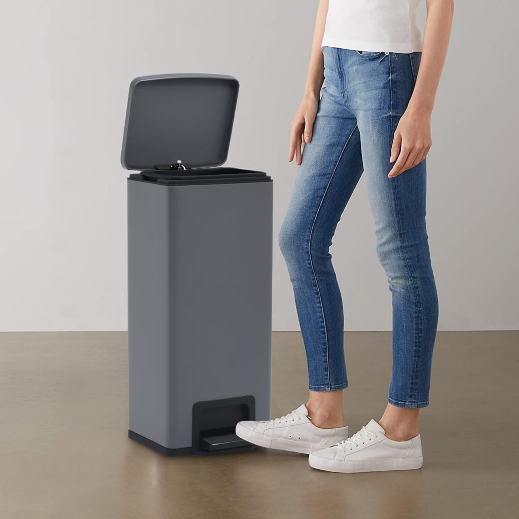 vidaXL Kosz na śmieci z pedałem, bezdotykowy, 30 L, szary, stal
