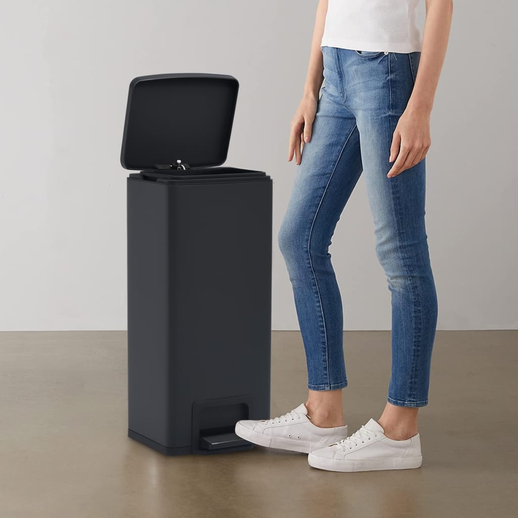 vidaXL Kosz na śmieci z pedałem, bezdotykowy, 30 L, czarny, stal