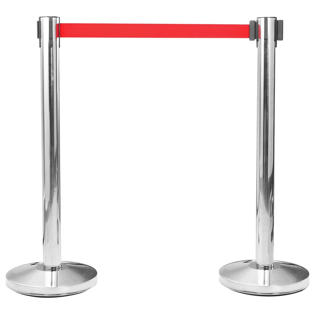 vidaXL Słupki odgradzające z taśmą, 4 szt., stal nierdzewna, srebrne